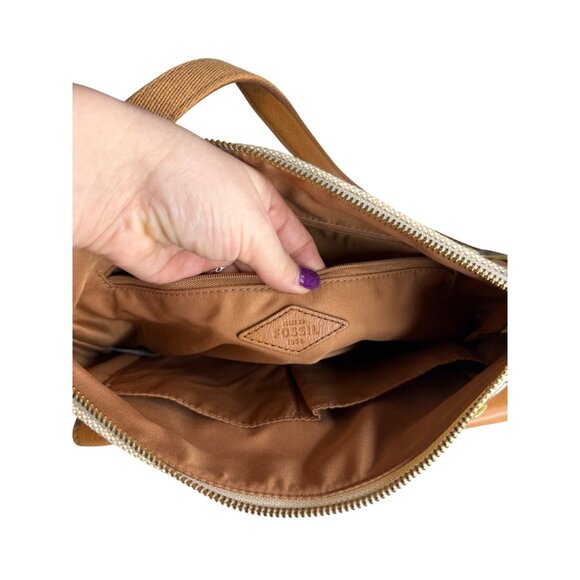 Fossil  Striped Fabric Brown Leather Trim Crossbody Shoulder Bag - Picture 6 of 9